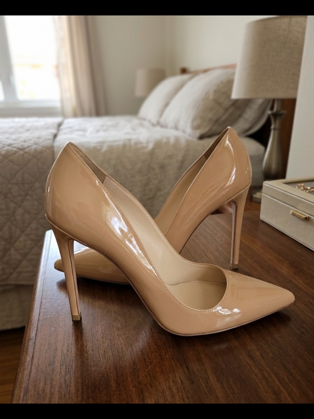 Prada Nude Patent Pointed-Toe Stiletto Pumps